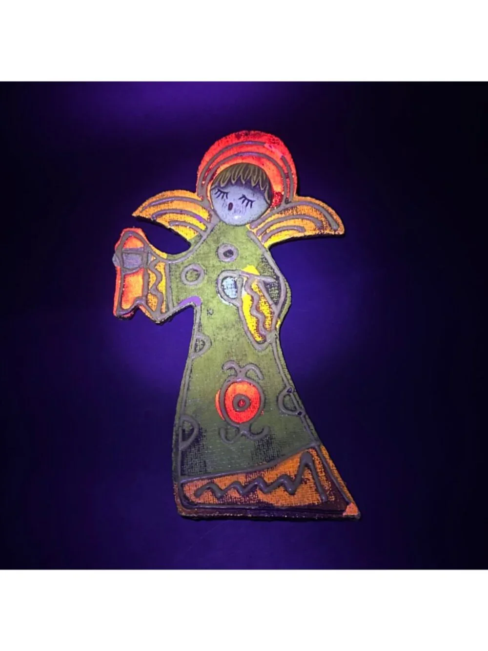 Vintage Christmas Ornament 1960s MCM Retro Psychedelic Angel Dayglo Japan Retro